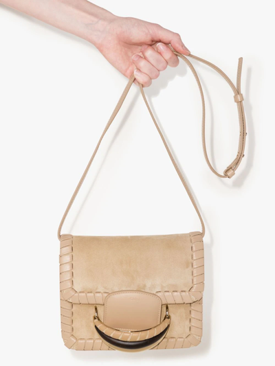 Chloé Kattie Whipstitched Suede Shoulder Bag In Neutrals