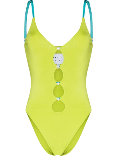 Shop Poster Girl Cut-out Crystal Swimsuit In Green