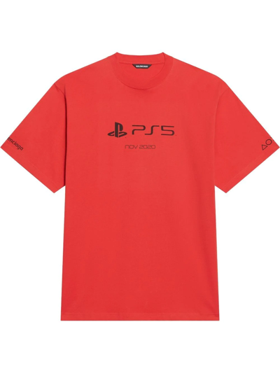 Shop Balenciaga Playstation Oversized T-shirt In Red