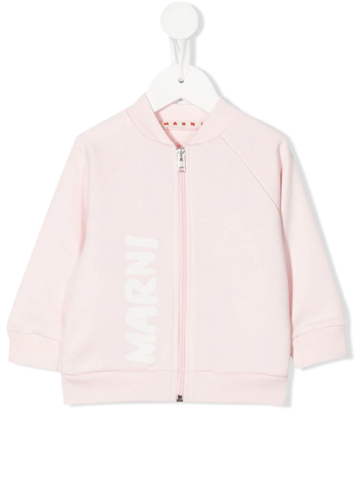 Shop Marni Logo Zipped Bomber Jacket In Pink