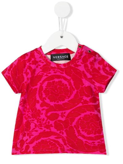 Shop Versace Barocco-print T-shirt In Pink