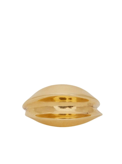 Shop Saint Laurent Geometric Engraved Band Ring In Gold