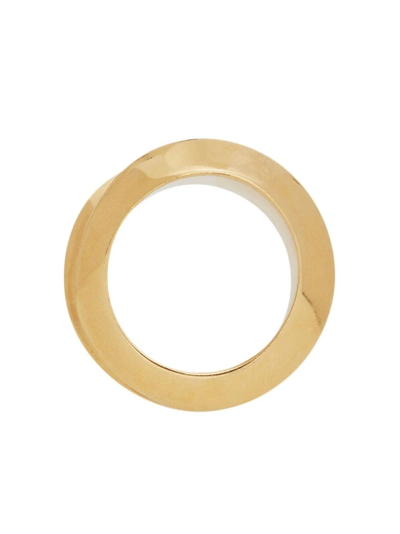 Shop Saint Laurent Geometric Engraved Band Ring In Gold