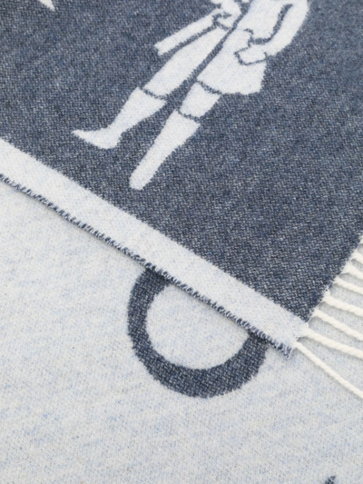 Shop Mackintosh Edinburgh Wool Logo Scarf In Blue