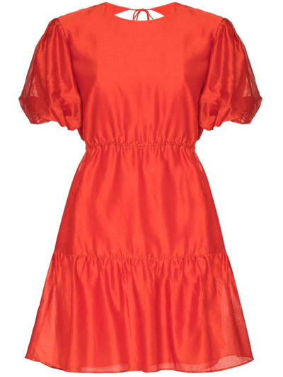 Shop Sir. Gathered-detail Short-sleeve Dress In Red