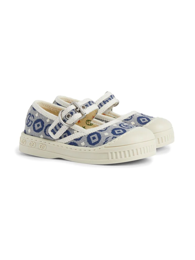 Shop Gucci Toddler Double G Ballet Flat In Blue