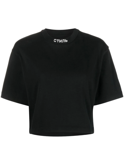 Shop Heron Preston Embroidered-logo Cropped T-shirt In Black