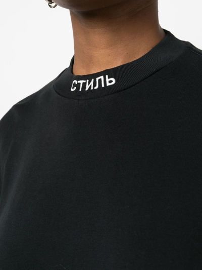 Shop Heron Preston Embroidered-logo Cropped T-shirt In Black