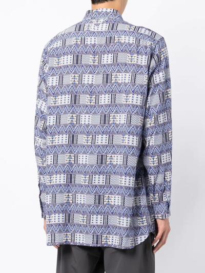 Shop White Mountaineering Geometric-print Long-sleeved Shirt In Blue