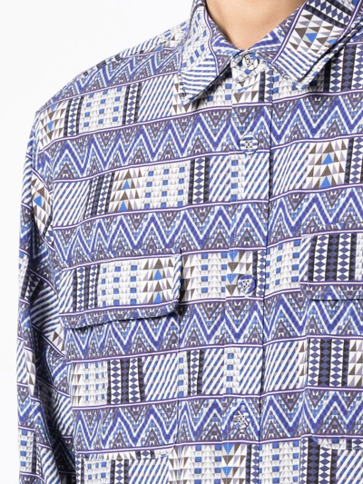Shop White Mountaineering Geometric-print Long-sleeved Shirt In Blue