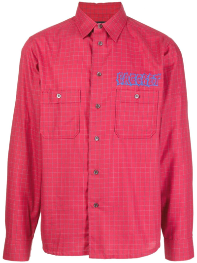 Shop Paccbet Check-pattern Logo-print Shirt In Red