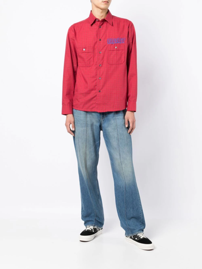 Shop Paccbet Check-pattern Logo-print Shirt In Red