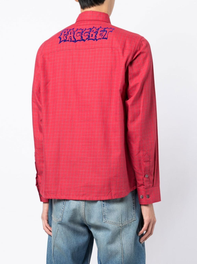 Shop Paccbet Check-pattern Logo-print Shirt In Red