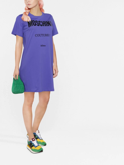 Shop Moschino Logo-print T-shirt Dress In Purple