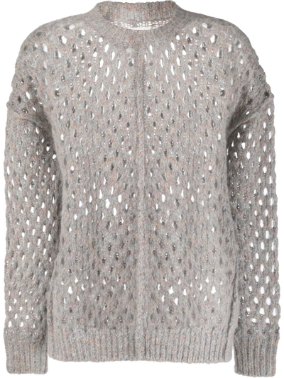 Isabel Marant Étoile Tiana Open Stitch Crewneck Sweater In Grey | ModeSens