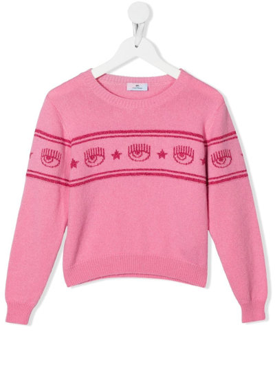 Shop Chiara Ferragni Eyelike-intarsia Shimmer Jumper In Pink