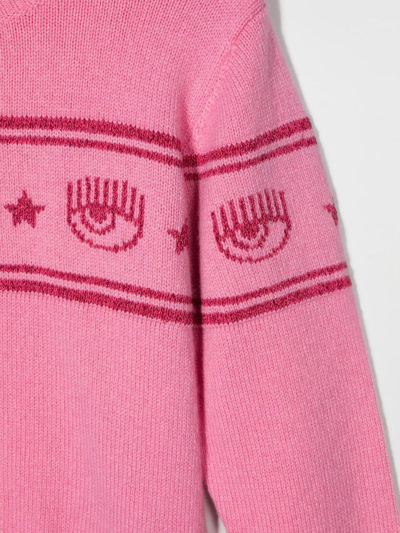 Shop Chiara Ferragni Eyelike-intarsia Shimmer Jumper In Pink