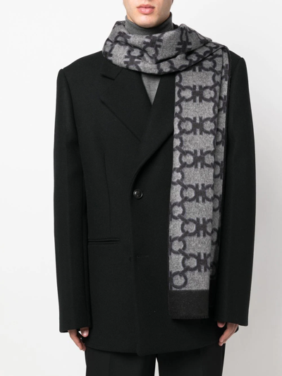 Shop Ferragamo Gancini-pattern Knitted Scarf In Grey