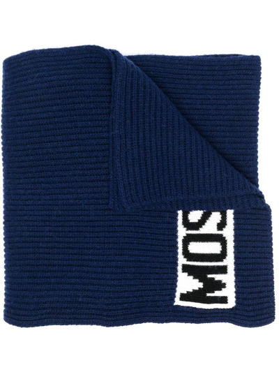 Shop Moschino Logo-intarsia Ribbed Scarf In Blue