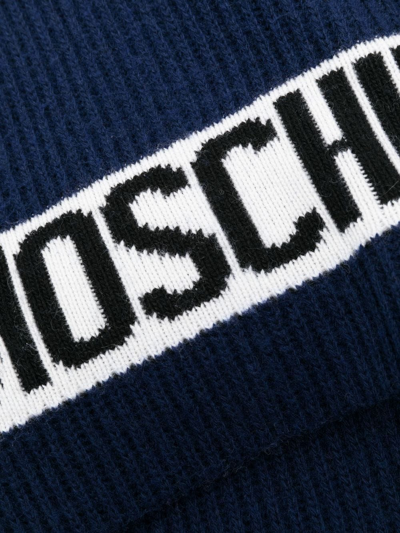 Moschino Logo-intarsia Ribbed Scarf In Blue