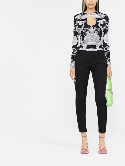 Versace Silver Baroque Keyhole-front Fitted Jersey Top In Black