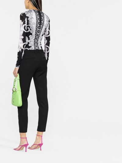 Shop Versace Barocco-print Cut-out Bodysuit In Black