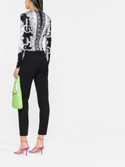 Versace Silver Baroque Keyhole-front Fitted Jersey Top In Black