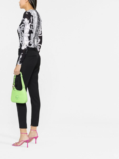 Versace Silver Baroque Keyhole-front Fitted Jersey Top In Black