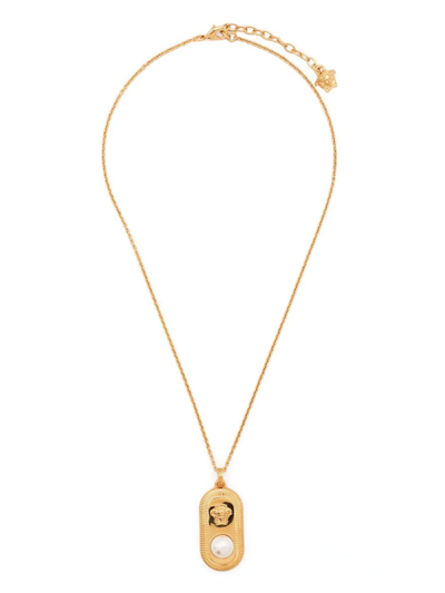 Shop Versace Medusa Pearl-detail Necklace In Gold
