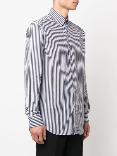Shop Brioni Striped Long-sleeve Shirt In White