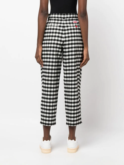 Shop Kenzo Checkerboard-print Cropped Trousers In Black