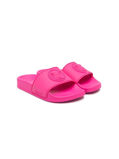 Shop Versace Medusa Head Slides In Pink