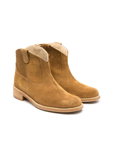 Shop Bonpoint Suede Ankle Boots In Neutrals