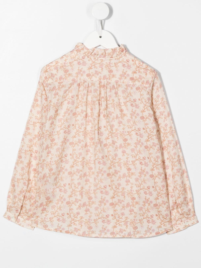 Shop Bonpoint Floral-print Long-sleeve Shirt In Neutrals