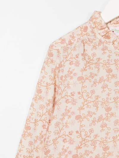 Shop Bonpoint Floral-print Long-sleeve Shirt In Neutrals