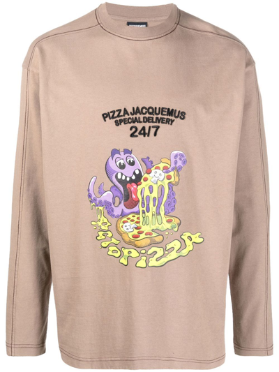 Shop Jacquemus Octopizza-print Long-sleeve Sweatshirt In Brown