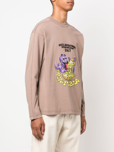 Shop Jacquemus Octopizza-print Long-sleeve Sweatshirt In Brown