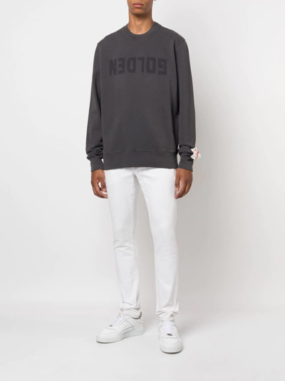Golden Goose Golden M S Regular Sweatshirt Distressed Cotton Jersey With Logo Clothing In Gray
