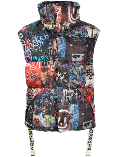 Khrisjoy Graffiti-print Zip-up Gilet In Black