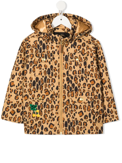 Shop Mini Rodini Leopard Print Hooded Jacket In Brown