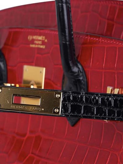 Shop Hermes Birkin 35 Hss Porosus Crocodile Braise W/ Black Gold Hardware In Red