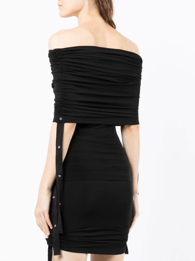 Shop Dion Lee Ruched Off-shoulder Midi Dress In Black