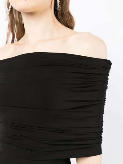 Shop Dion Lee Ruched Off-shoulder Midi Dress In Black