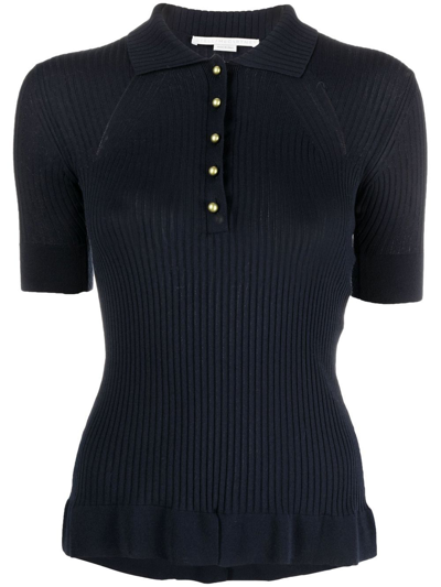 Shop Stella Mccartney Ribbed-knit Polo Top In Blue