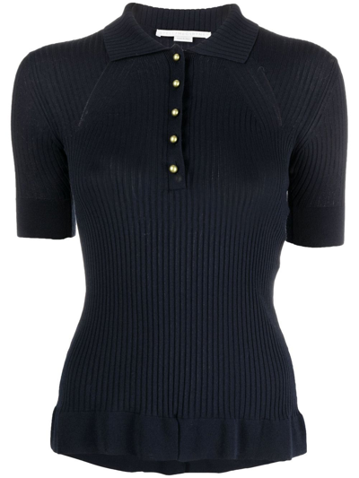 Stella Mccartney Ribbed Split-hem Woven Top In Blue