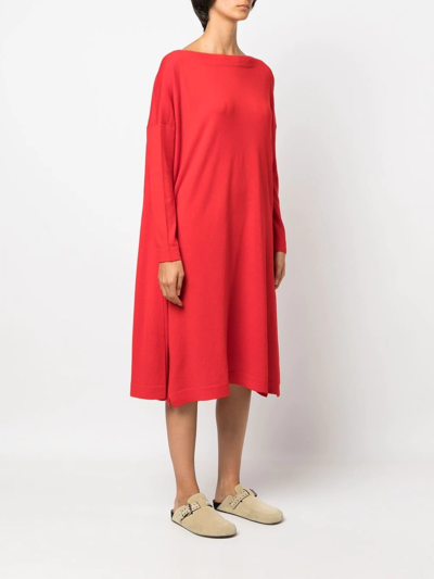 Shop Daniela Gregis Flared Knitted Dress In Red