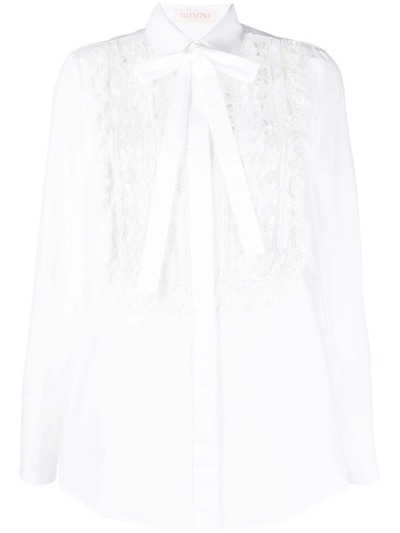 Shop Valentino Lace-bib Tailored Shirt In White