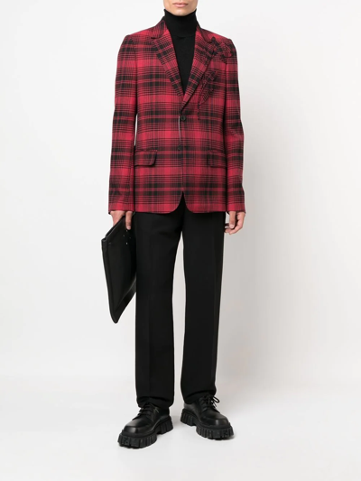 Shop Valentino Checked Single-breasted Blazer In Red