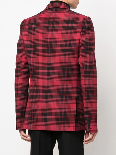 Shop Valentino Checked Single-breasted Blazer In Red