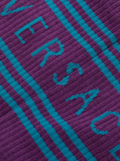 Shop Versace Logo-print Long Socks In Purple